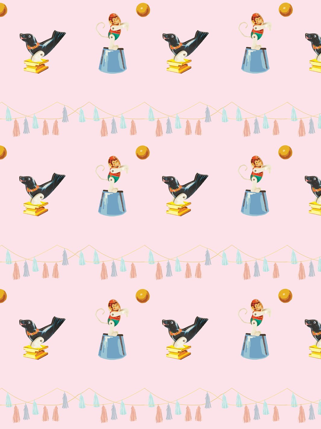 seal-monkey-circus-wallpaper-by-fisher-price-pink