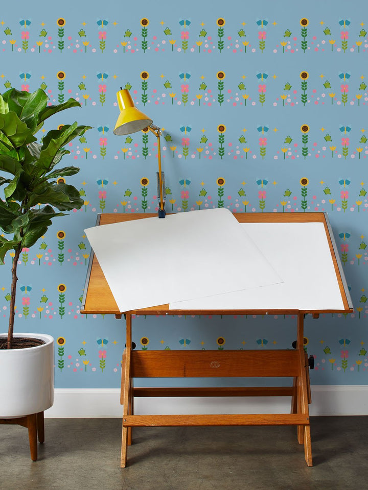 sunflower-garden-wallpaper-by-fisher-price-denim