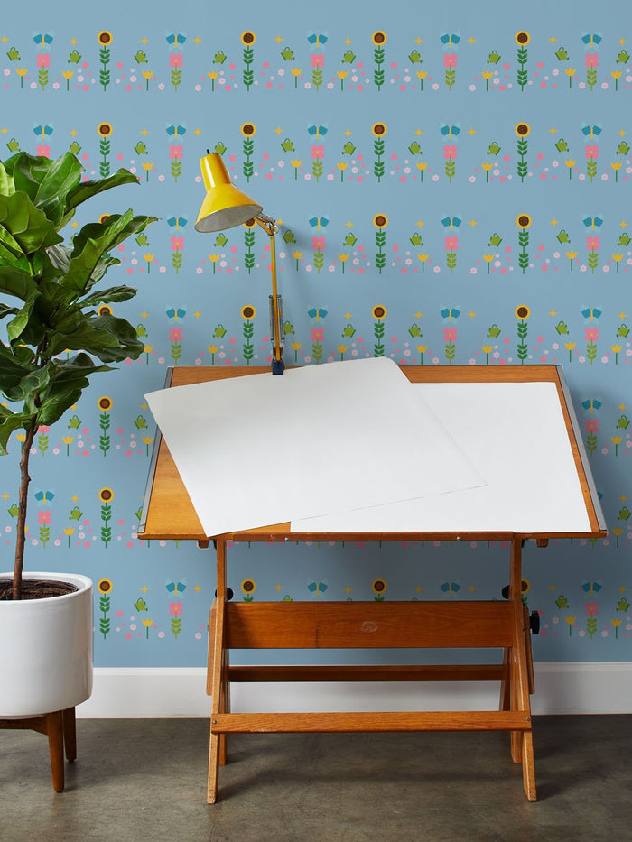 'Sunflower Garden' Wallpaper by Fisher-Price™ - Denim