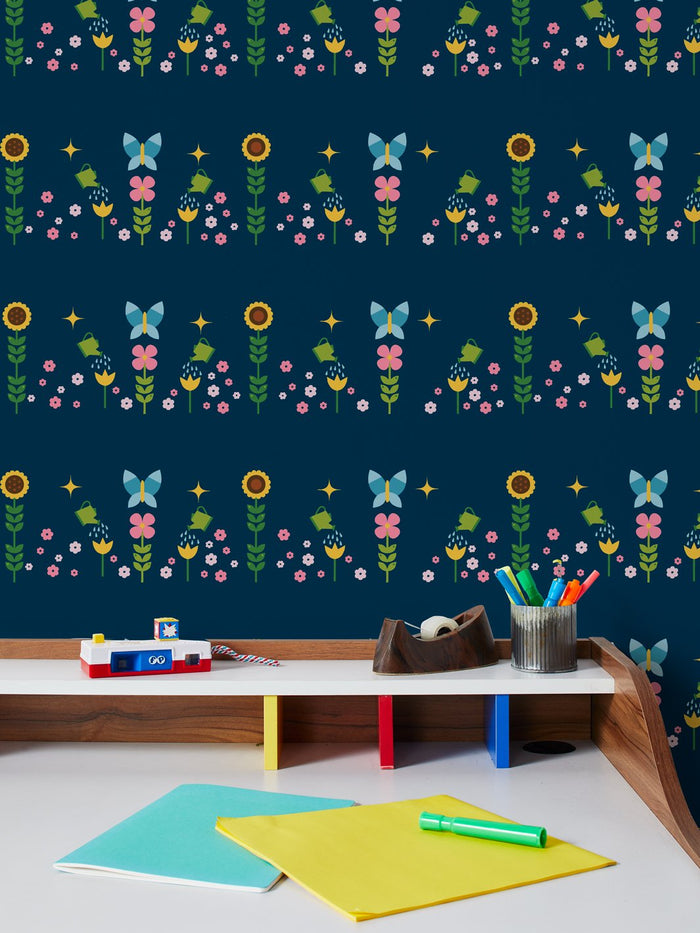 'Sunflower Garden' Wallpaper by Fisher-Price™ - Navy