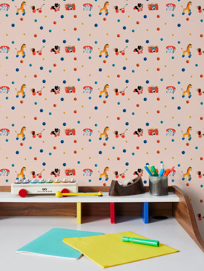 'Toy Polka Dots' Wallpaper by Fisher-Price™ - Peach