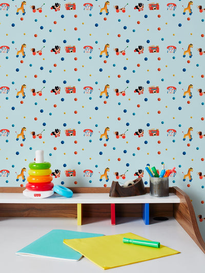 'Toy Polka Dots' Wallpaper by Fisher-Price™ - Sky