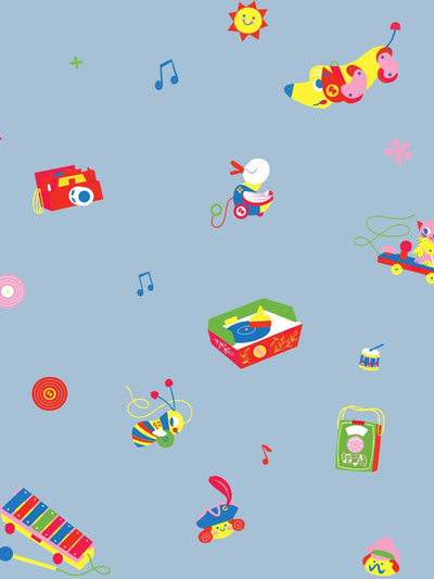 'Toy Toss Spaced' Wallpaper by Fisher-Price™ - Denim