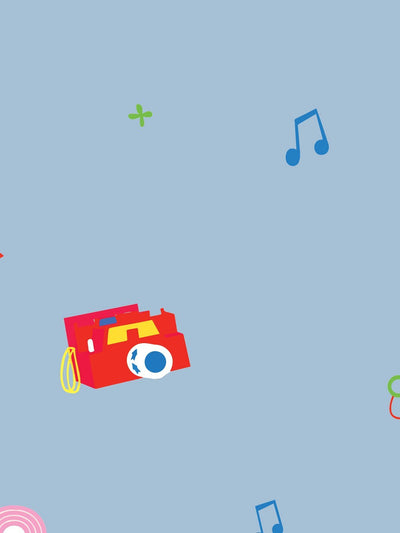 toy toss spaced wallpaper by fisher price denim
