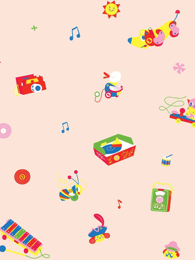'Toy Toss Spaced' Wallpaper by Fisher-Price™ - Peach
