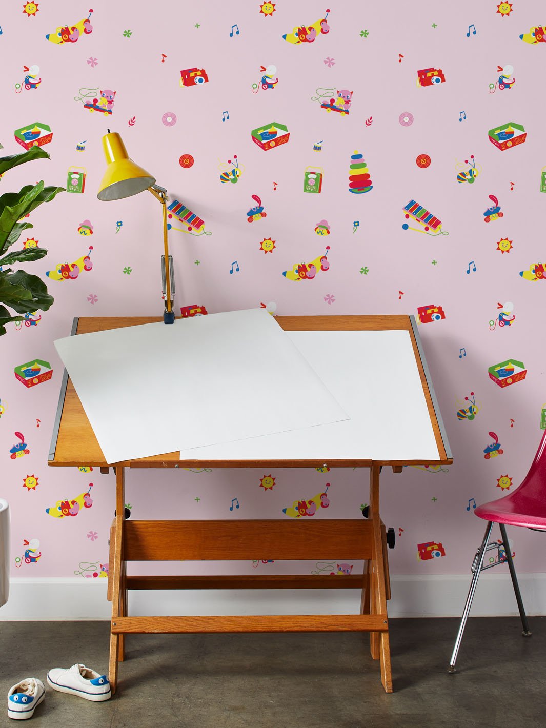 'Toy Toss Spaced' Wallpaper by Fisher-Price™ - Pink