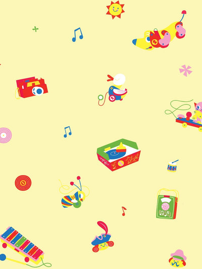 'Toy Toss Spaced' Wallpaper by Fisher-Price™ - Yellow