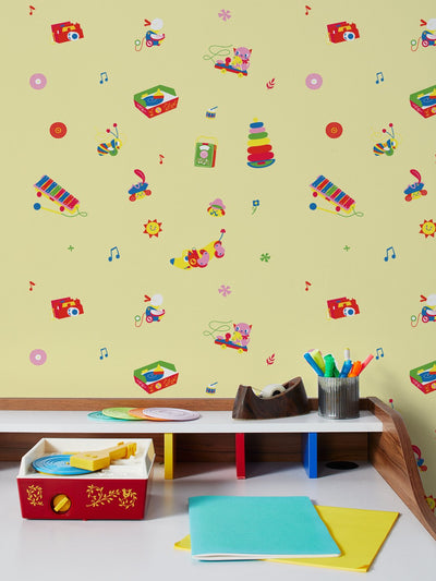 'Toy Toss Spaced' Wallpaper by Fisher-Price™ - Yellow