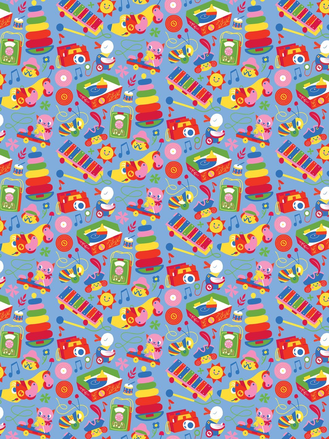 'Toy Toss' Wallpaper by Fisher-Price™ - Denim