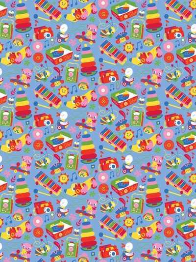 'Toy Toss' Wallpaper by Fisher-Price™ - Denim