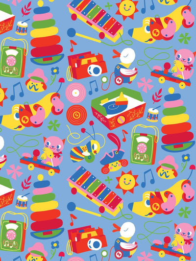 toy toss wallpaper by fisher price denim