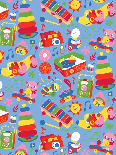 'Toy Toss' Wallpaper by Fisher-Price™ - Denim