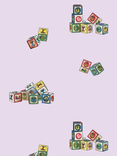 vintage blocks wallpaper by fisher price lavender