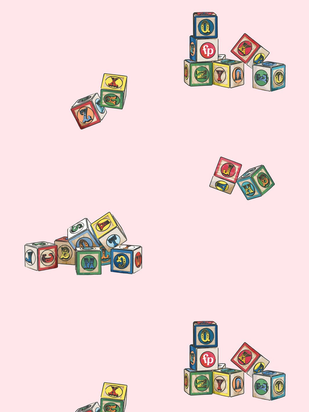 vintage blocks wallpaper by fisher price pink