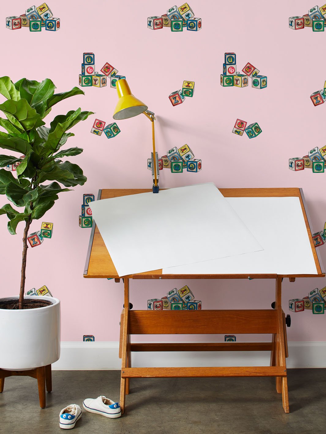 vintage blocks wallpaper by fisher price pink