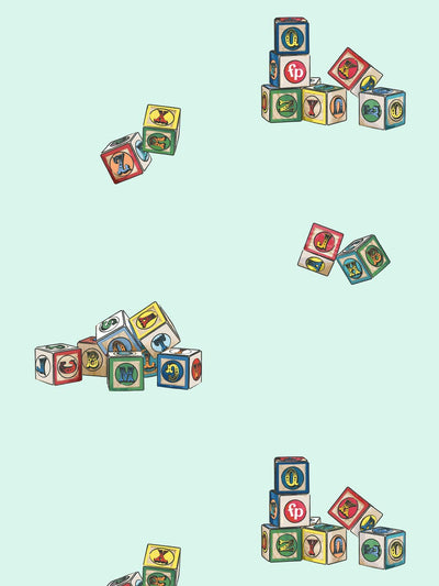 'Vintage Blocks' Wallpaper by Fisher-Price™ - Seafoam