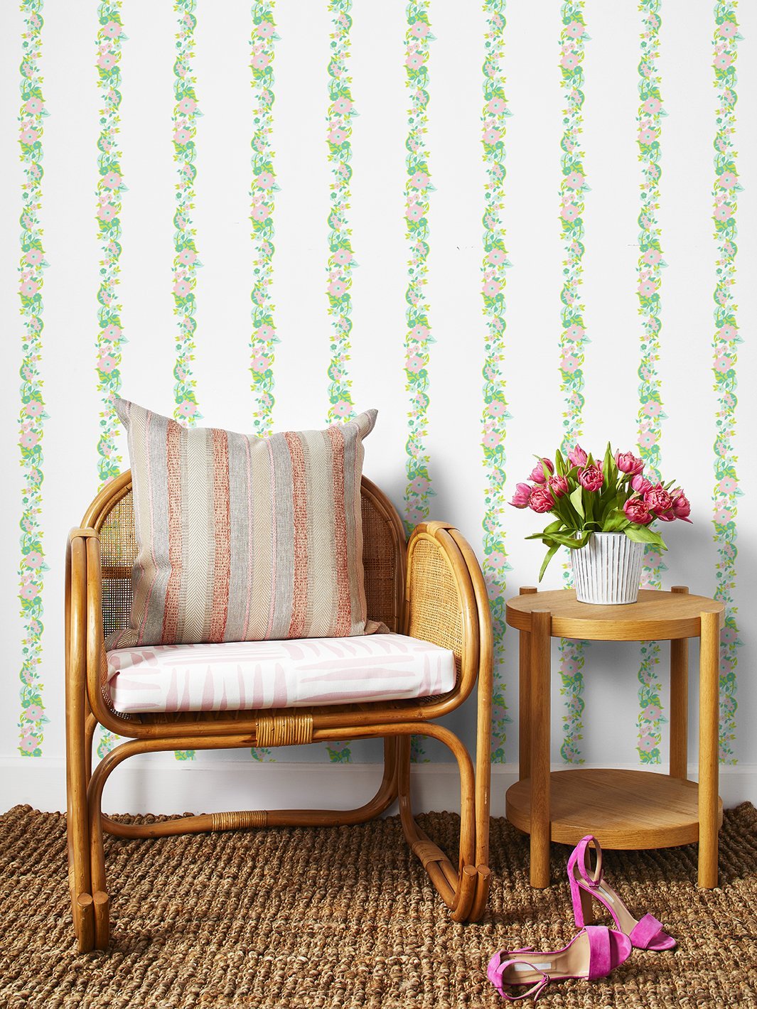 floral-stripe-wallpaper-by-barbie-green-pink