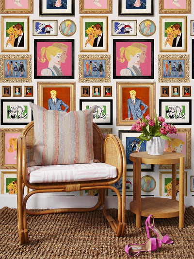 'Gallery Walls Illustrated' Wallpaper by Barbie™ - Cream