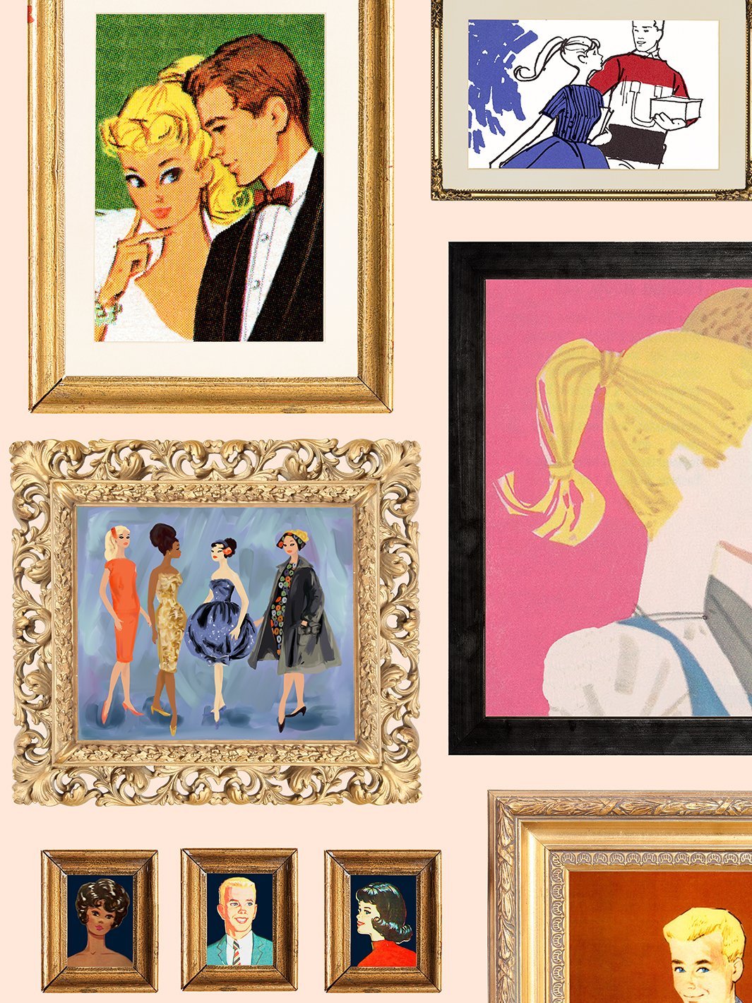 'Gallery Walls Illustrated' Wallpaper by Barbie™ - Peach