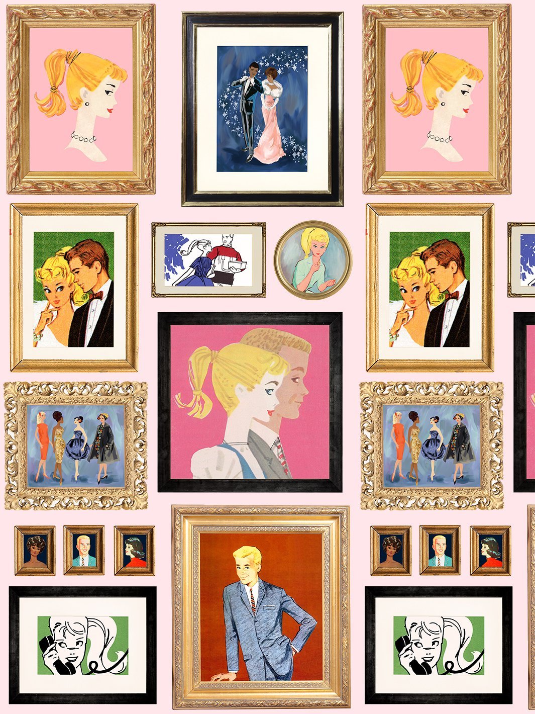 gallery walls illustrated wallpaper by barbie pink
