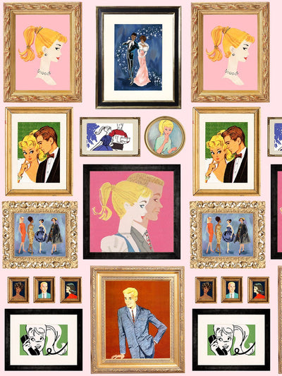 gallery walls illustrated wallpaper by barbie pink