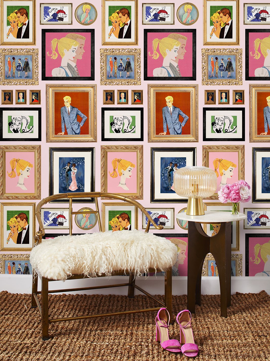 gallery walls illustrated wallpaper by barbie pink