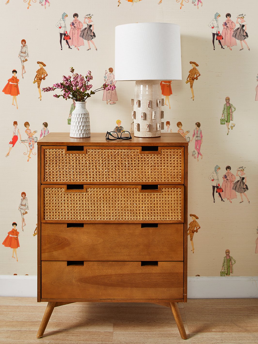 1960s barbie grasscloth wallpaper by barbie cream