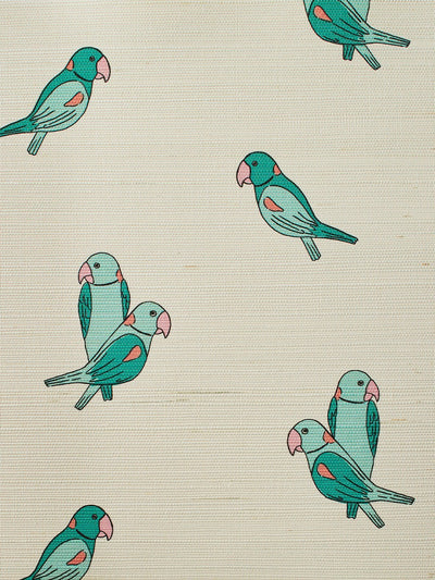 'Alexandrine Parakeet Small' Grasscloth' Wallpaper by Tea Collection