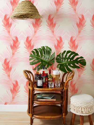 'Belafonte Palm' Grasscloth' Wallpaper by Nathan Turner - Red