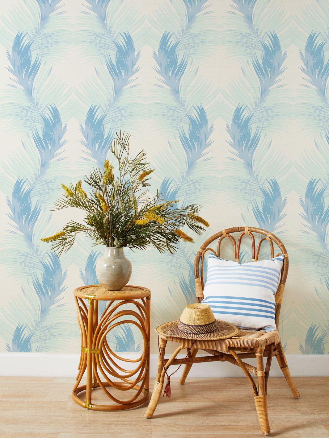 belafonte palm blue grasscloth
