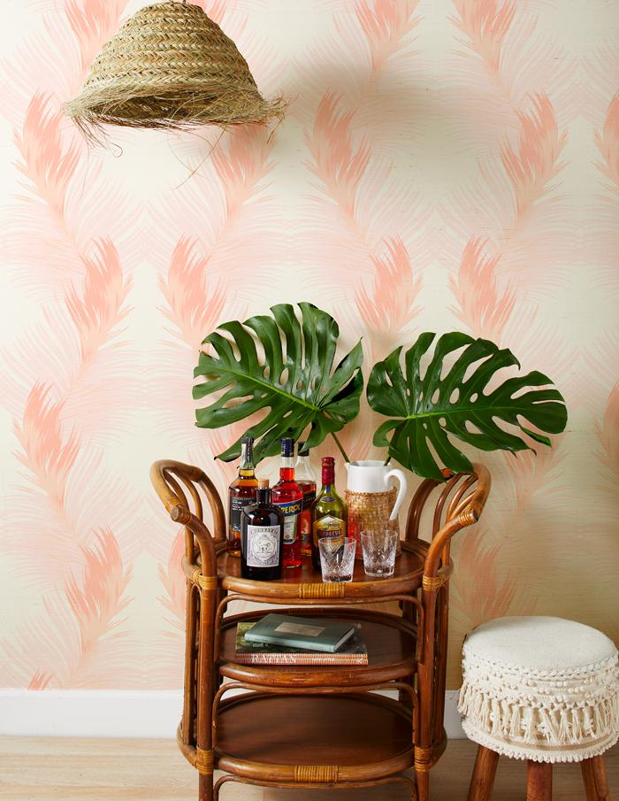 'Belafonte Palm' Grasscloth' Wallpaper by Nathan Turner - Peach