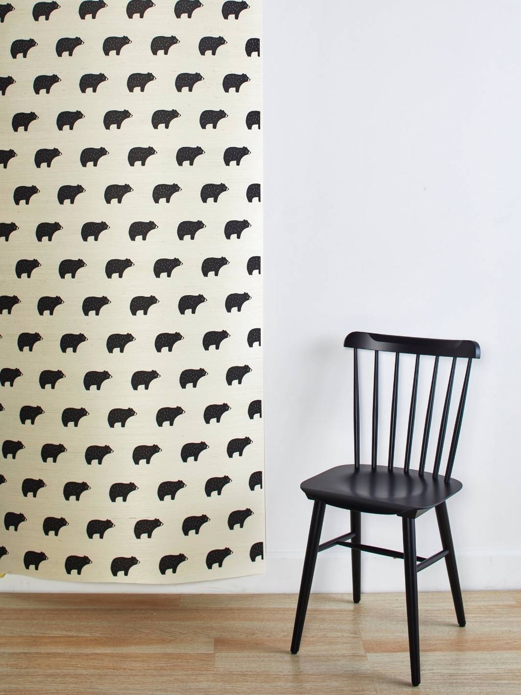 'Chubby Bear' Grasscloth' Wallpaper by Tea Collection - Black