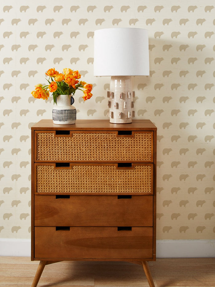 'Chubby Bear' Grasscloth Wallpaper by Tea Collection - Taupe