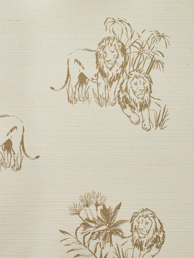 foliage lions white grasscloth