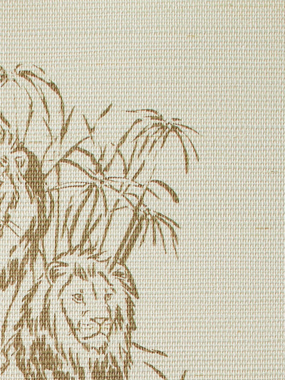 foliage lions white grasscloth