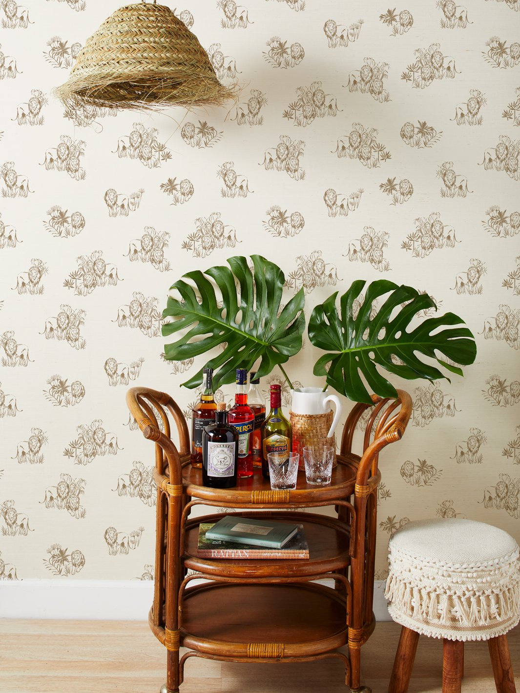 'Foliage Lions' Grasscloth' Wallpaper by Tea Collection - Natural