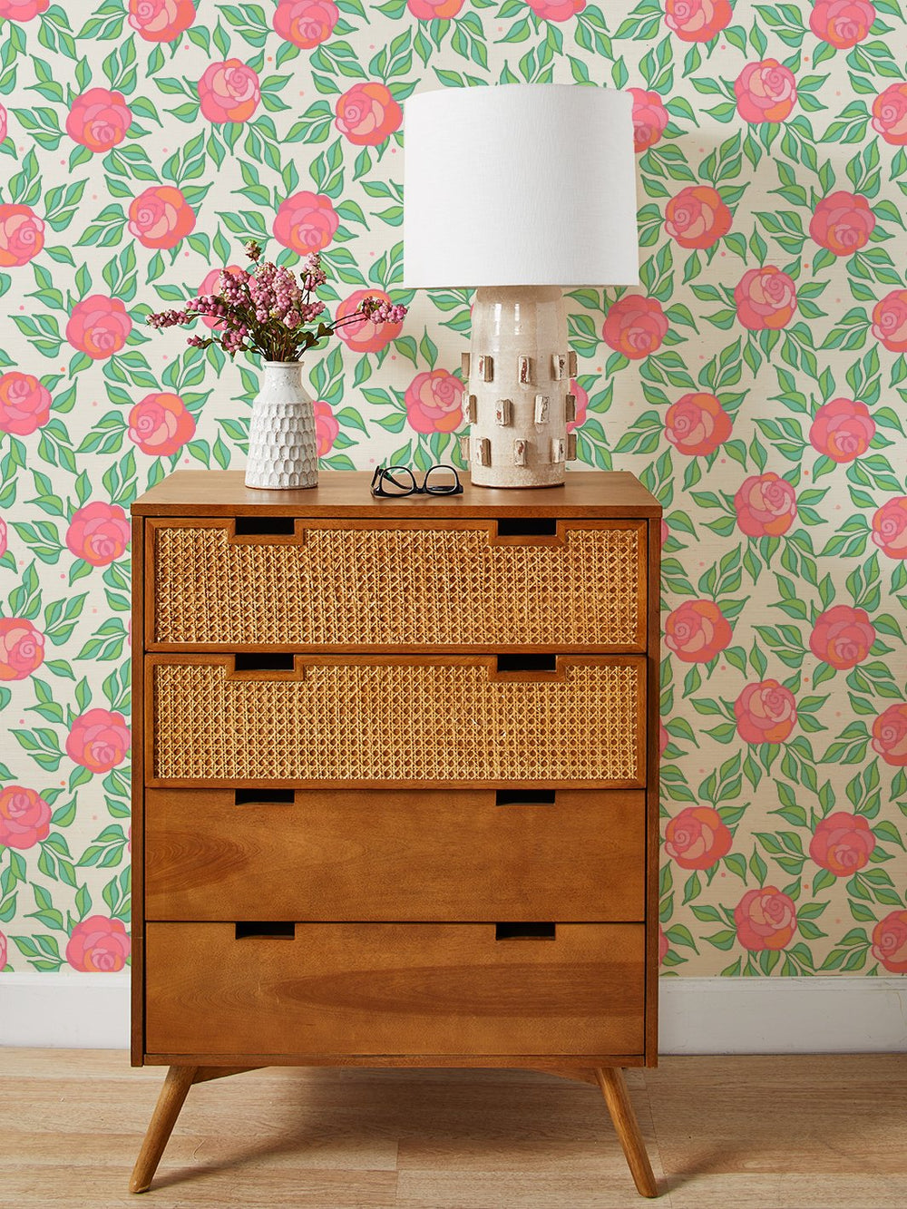 groovy floral grasscloth wallpaper by barbie berry