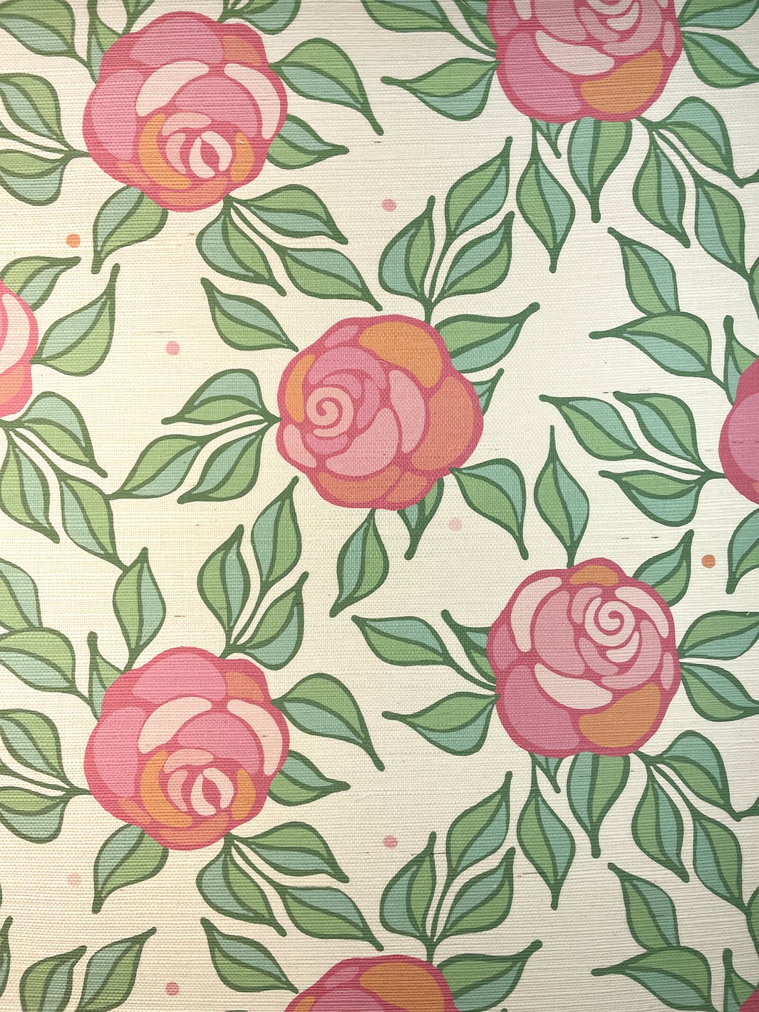 'Groovy Floral' Grasscloth' Wallpaper by Barbie™ - Rose