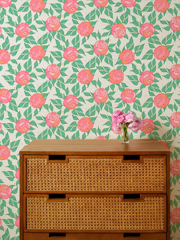 groovy floral grasscloth wallpaper by barbie rose