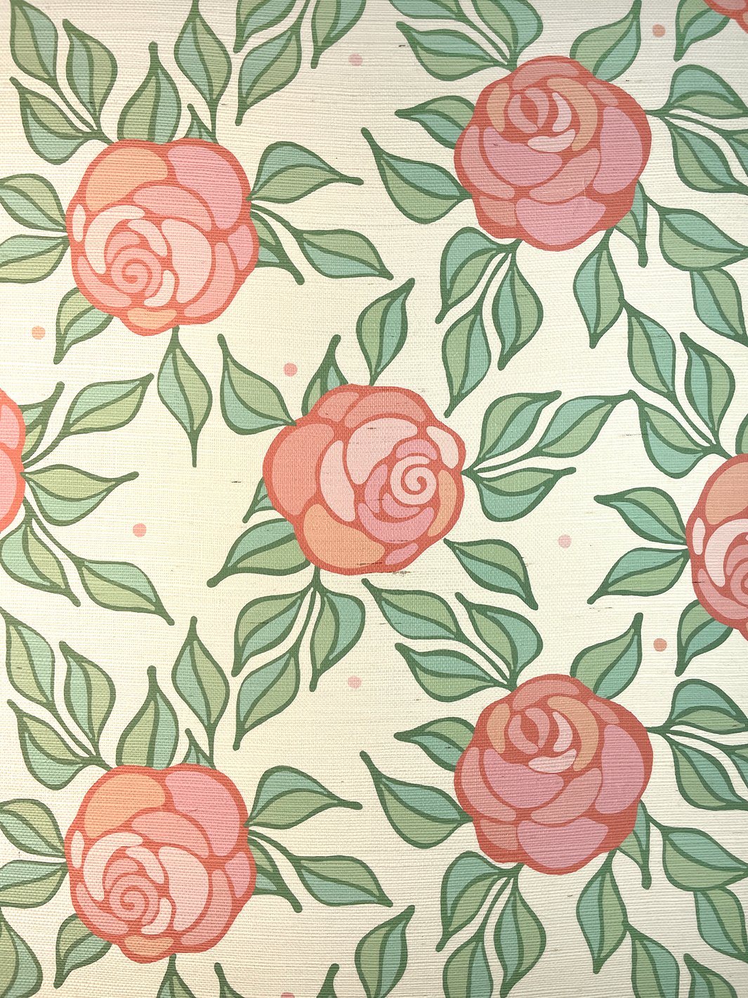 'Groovy Floral' Grasscloth' Wallpaper by Barbie™ - Watermelon