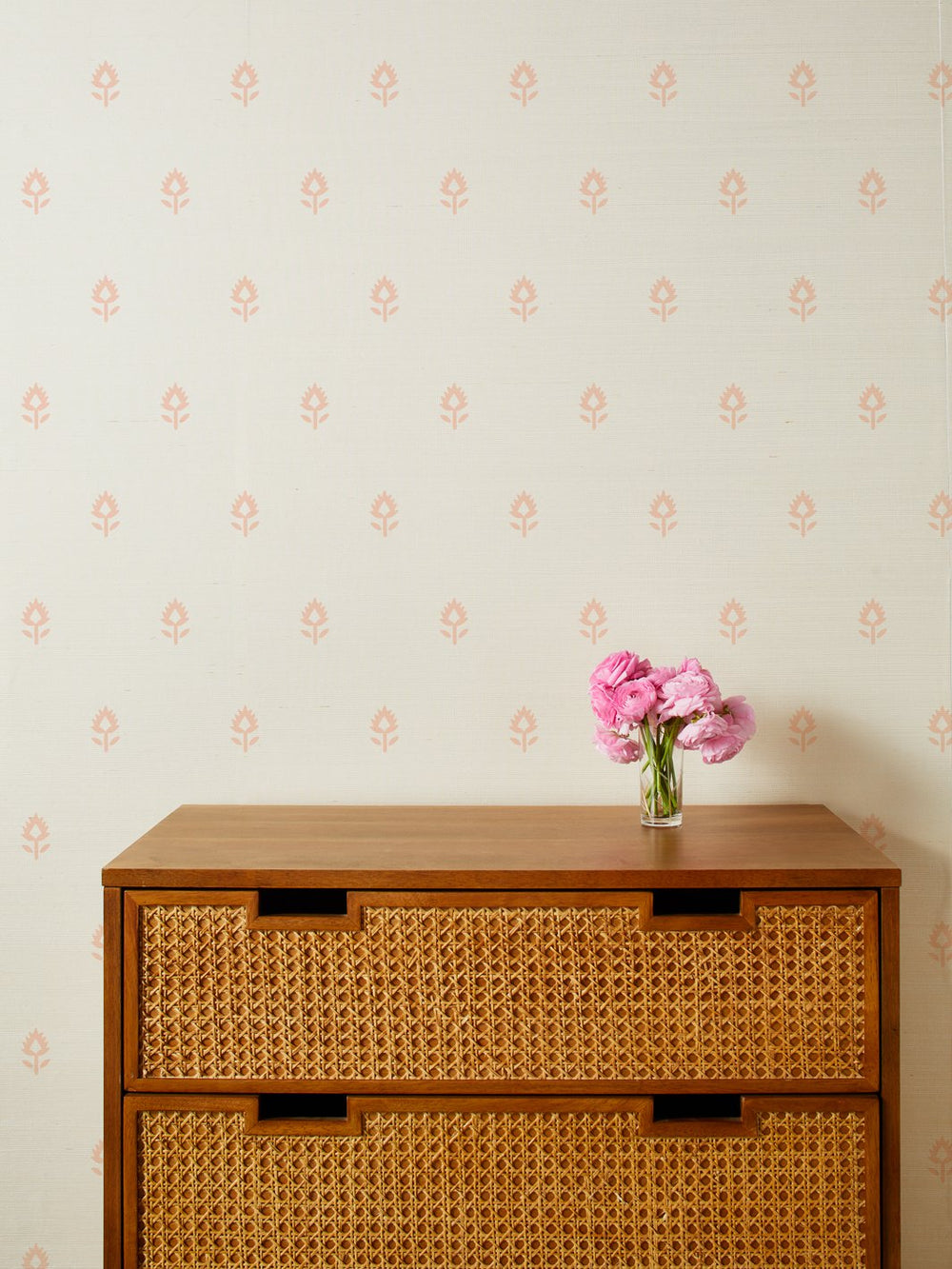 large block print pink grasscloth