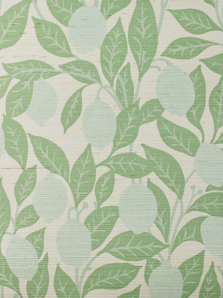 lemons green grasscloth