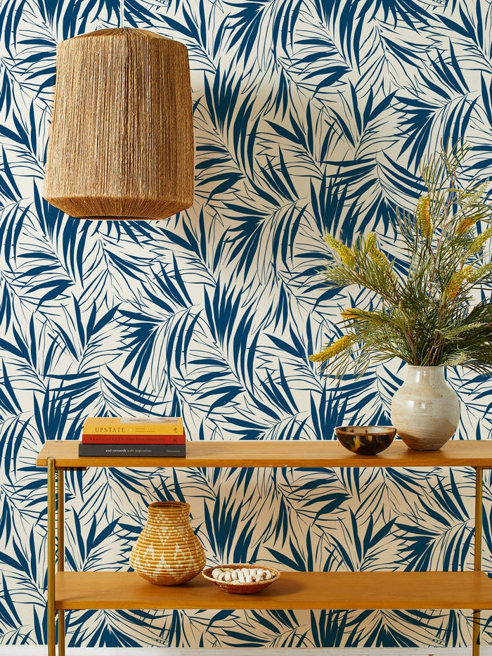 'Majesty Palm' Grasscloth Wallpaper by Wallshoppe - Navy