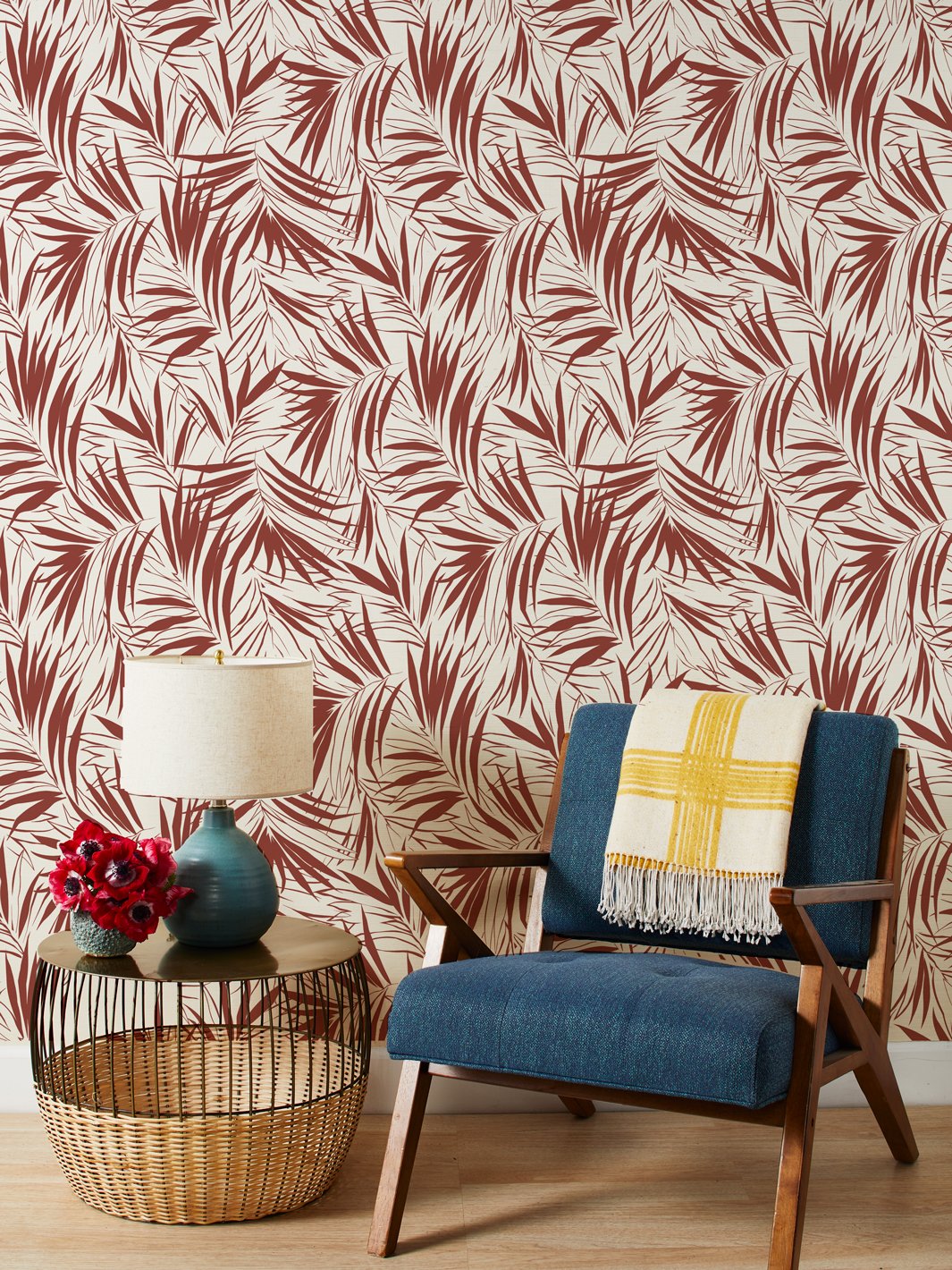 'Majesty Palm' Grasscloth' Wallpaper by Wallshoppe - Rust