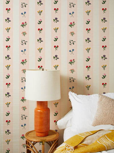 'Montaigne Stripe' Grasscloth' Wallpaper by Carly Beck - Peach
