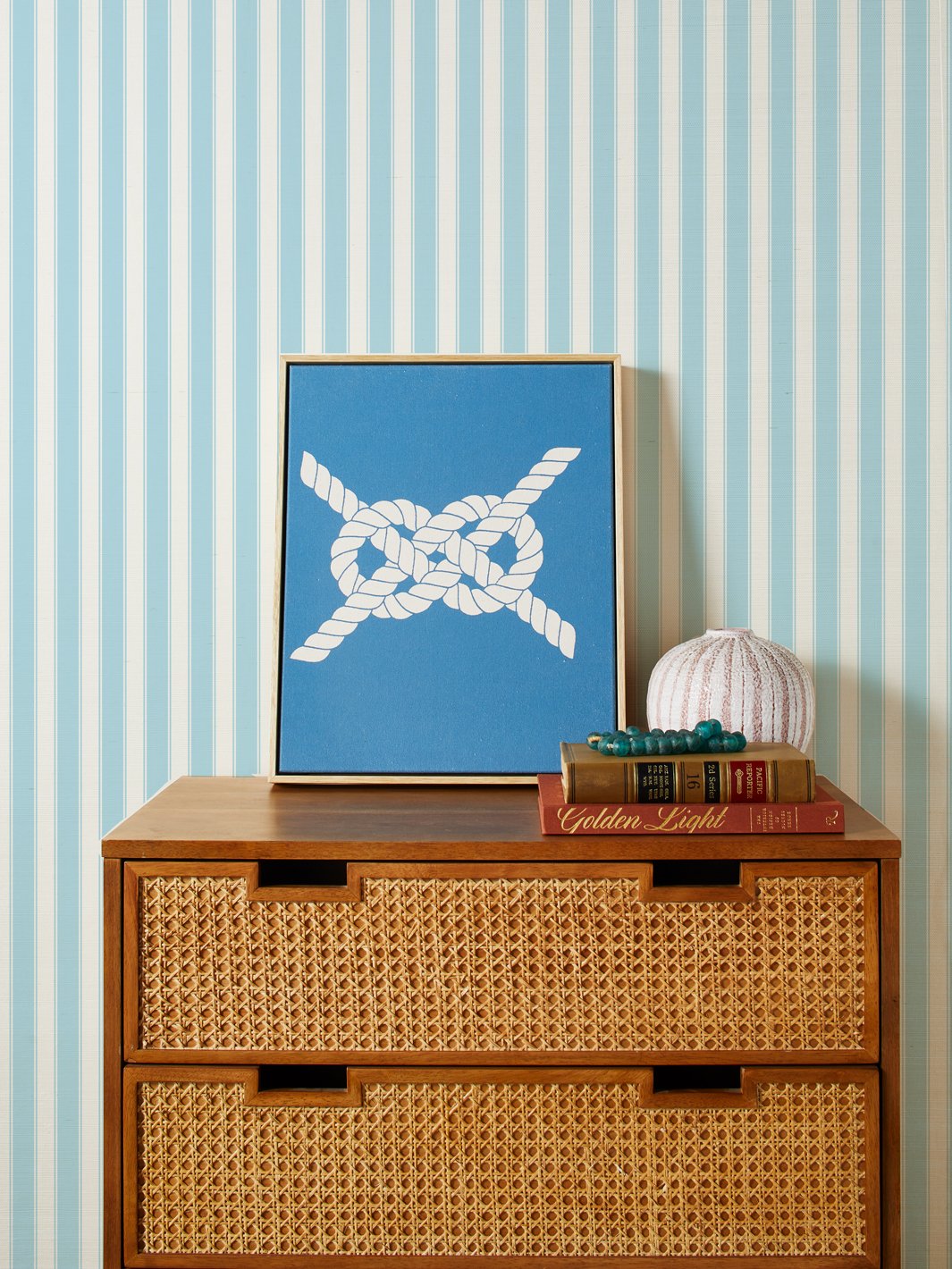 ojai stripe baby blue grasscloth