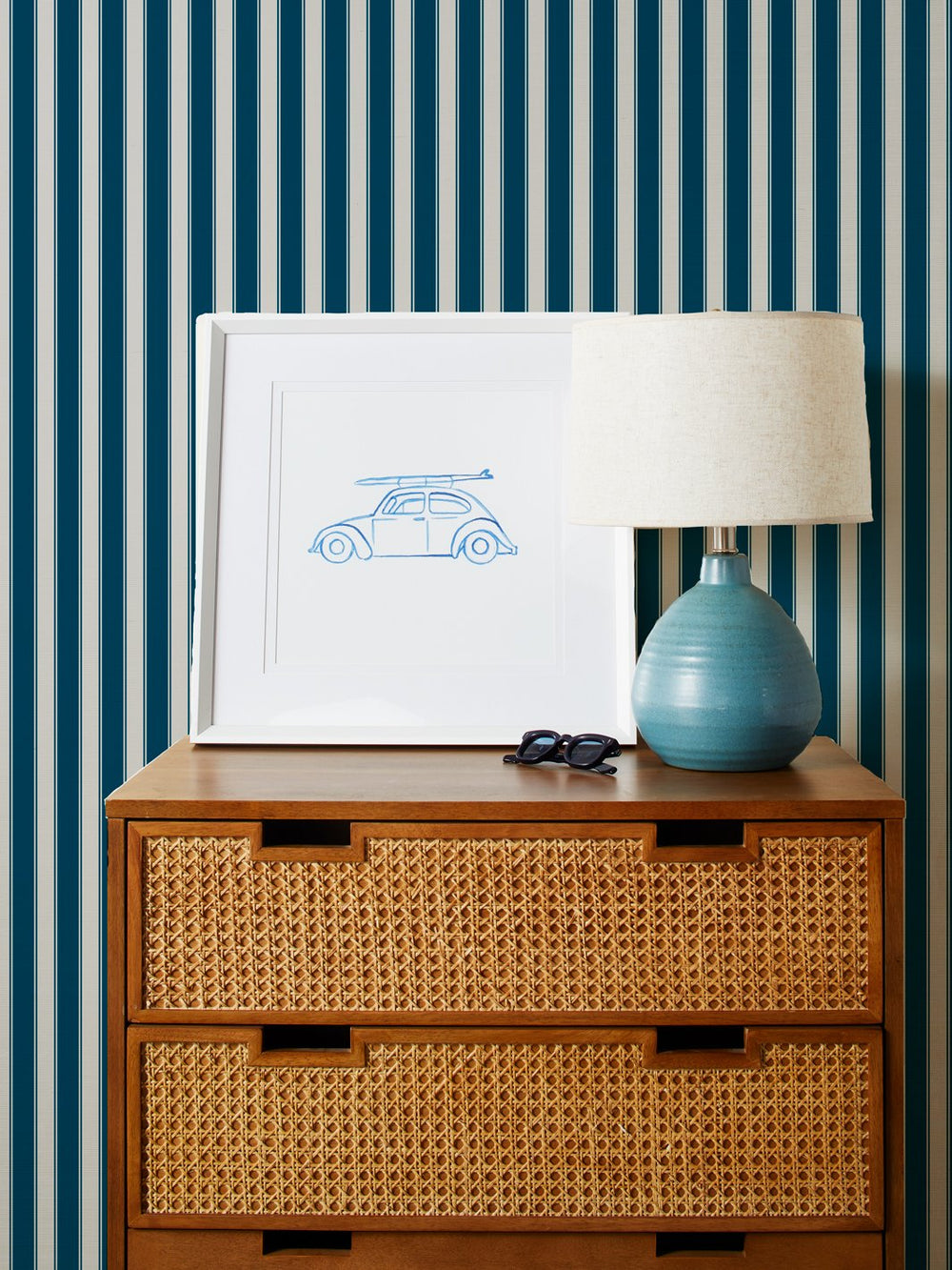 ojai stripe cadet blue grasscloth