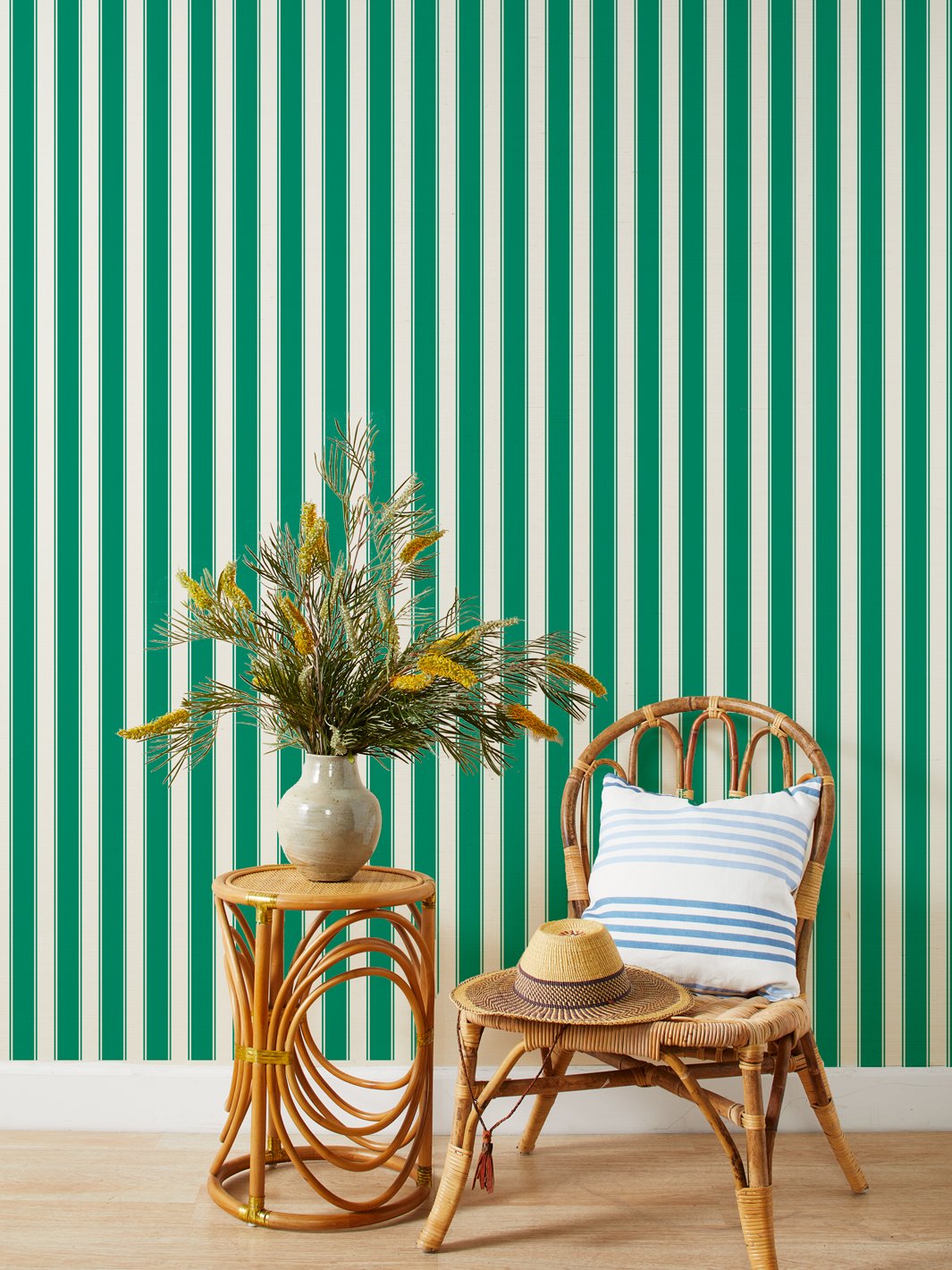 'Ojai Stripe' Grasscloth' Wallpaper by Wallshoppe - Green