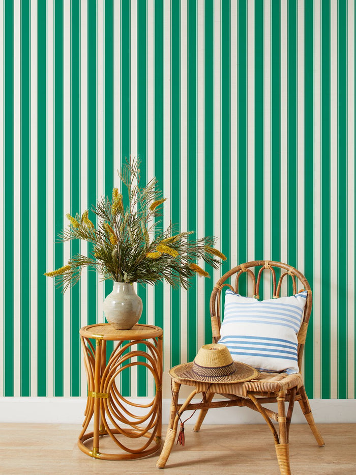 'Ojai Stripe' Grasscloth Wallpaper by Wallshoppe - Green