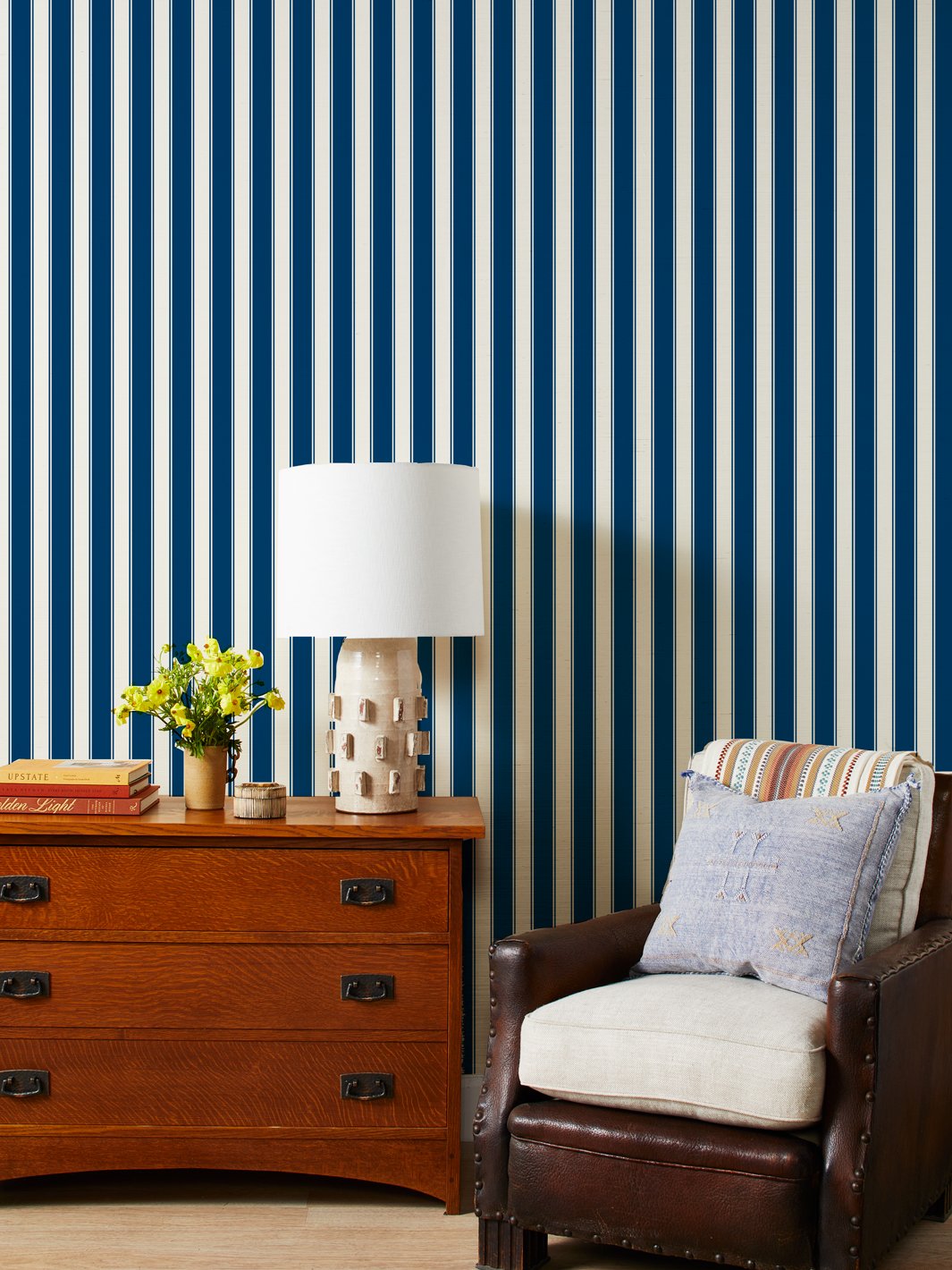 ojai stripe navy grasscloth